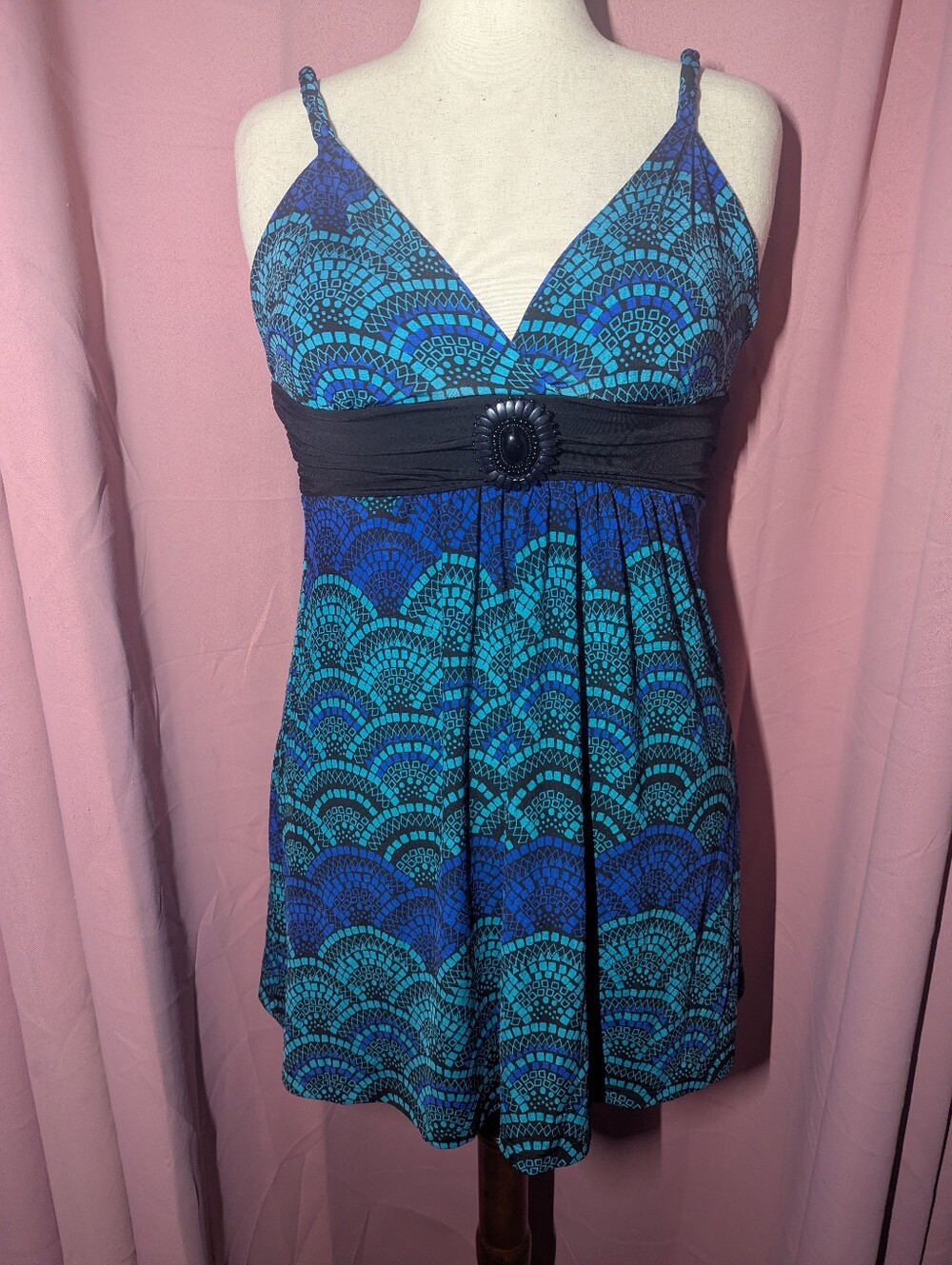 CANDIE'S Y2K Teal Mini Dress with Empire Waist Womens Size L